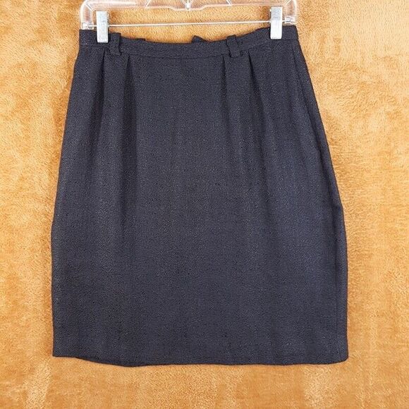CHLOE Womens Skirt Size 40 Black Straight Pleated Knit Linen Blend Knee Length - Picture 1 of 8
